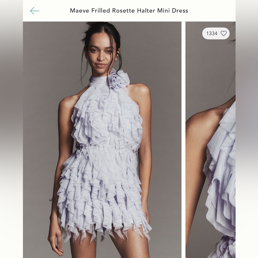 Maeve Lavender Filled Rosette Halter Mini Dress